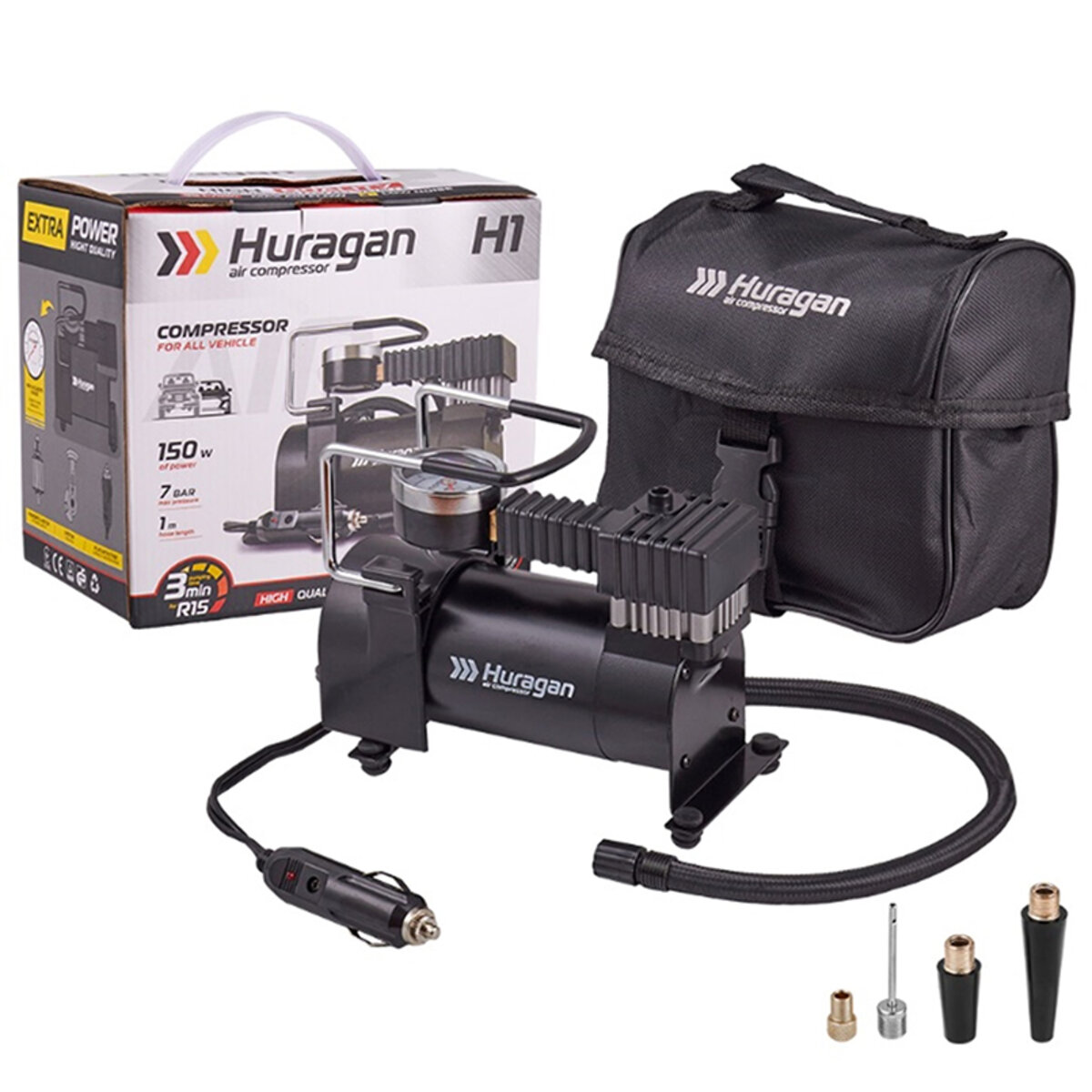 Компресор автомобільний Huragan 12В, 7 Атм, 35 л/хв H0100 (H0100) дивитися фото №8