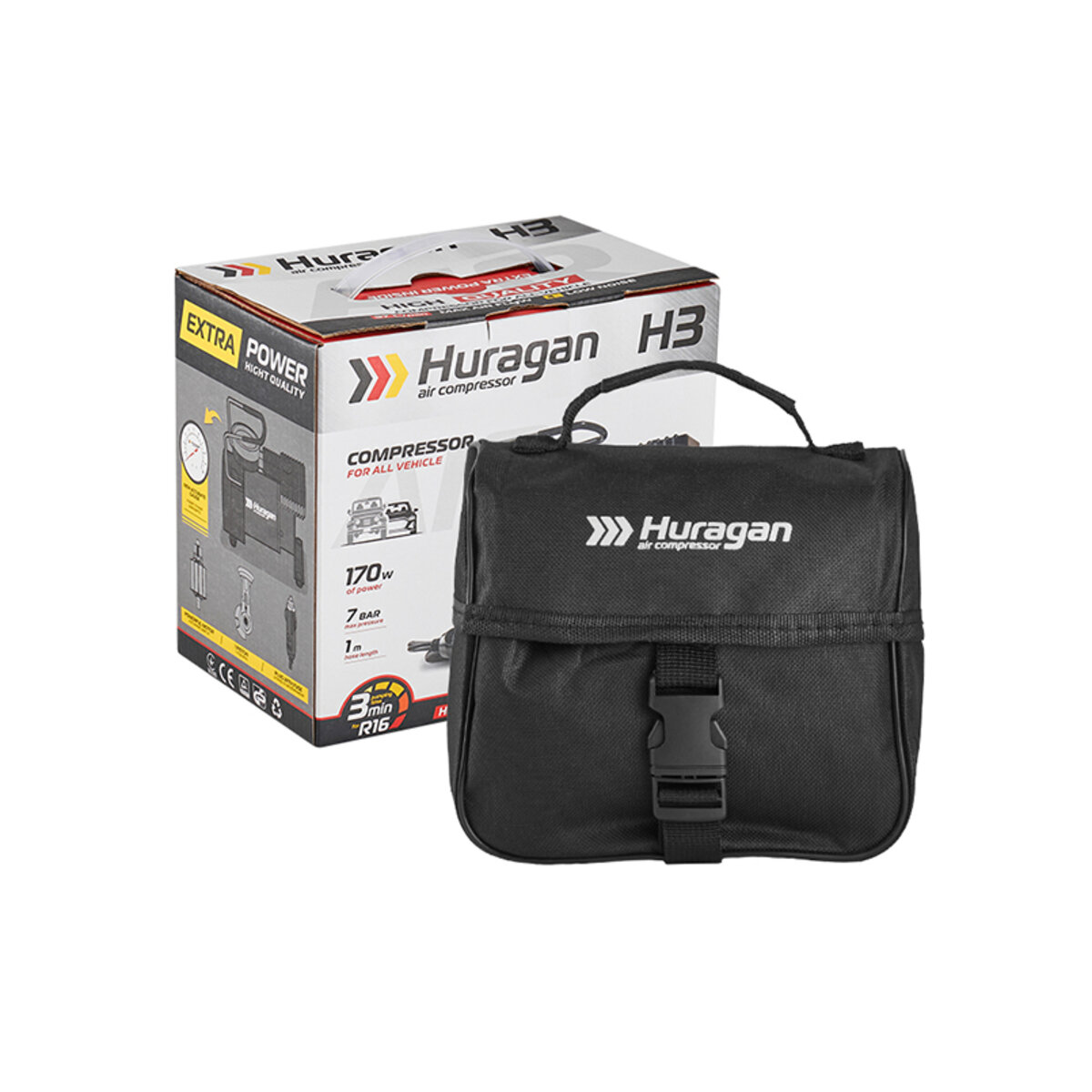 Компресор автомобільний Huragan 12В, 7 Атм, 37 л/хв H0300 (H0300) дивитися фото №2