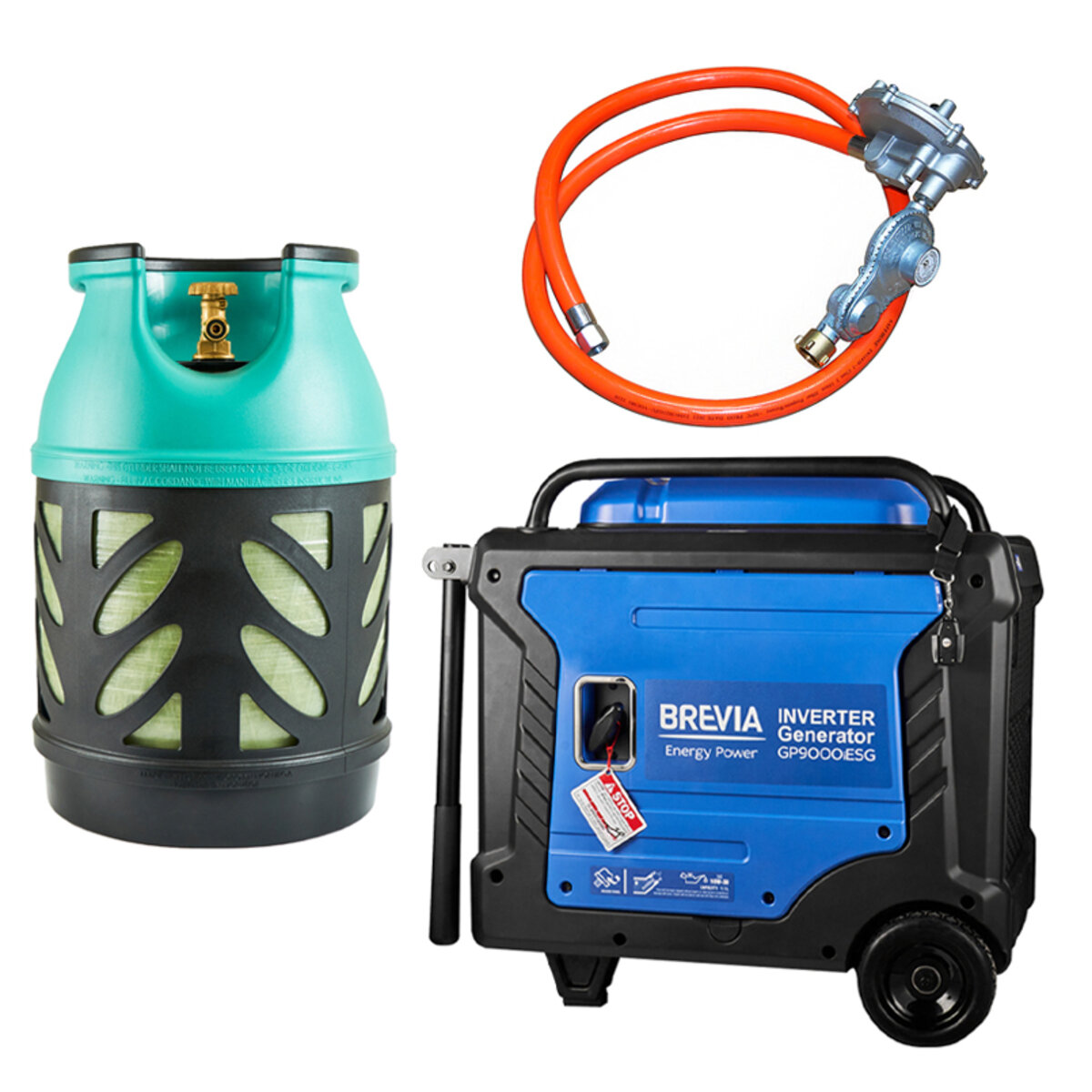 Комплект генератор інверторний газобензиновий Brevia 8,0кВт (ном 7,5кВт) з електростартером + газовий балон Nord Camp 18.2л (gb_6) дивитися фото №1
