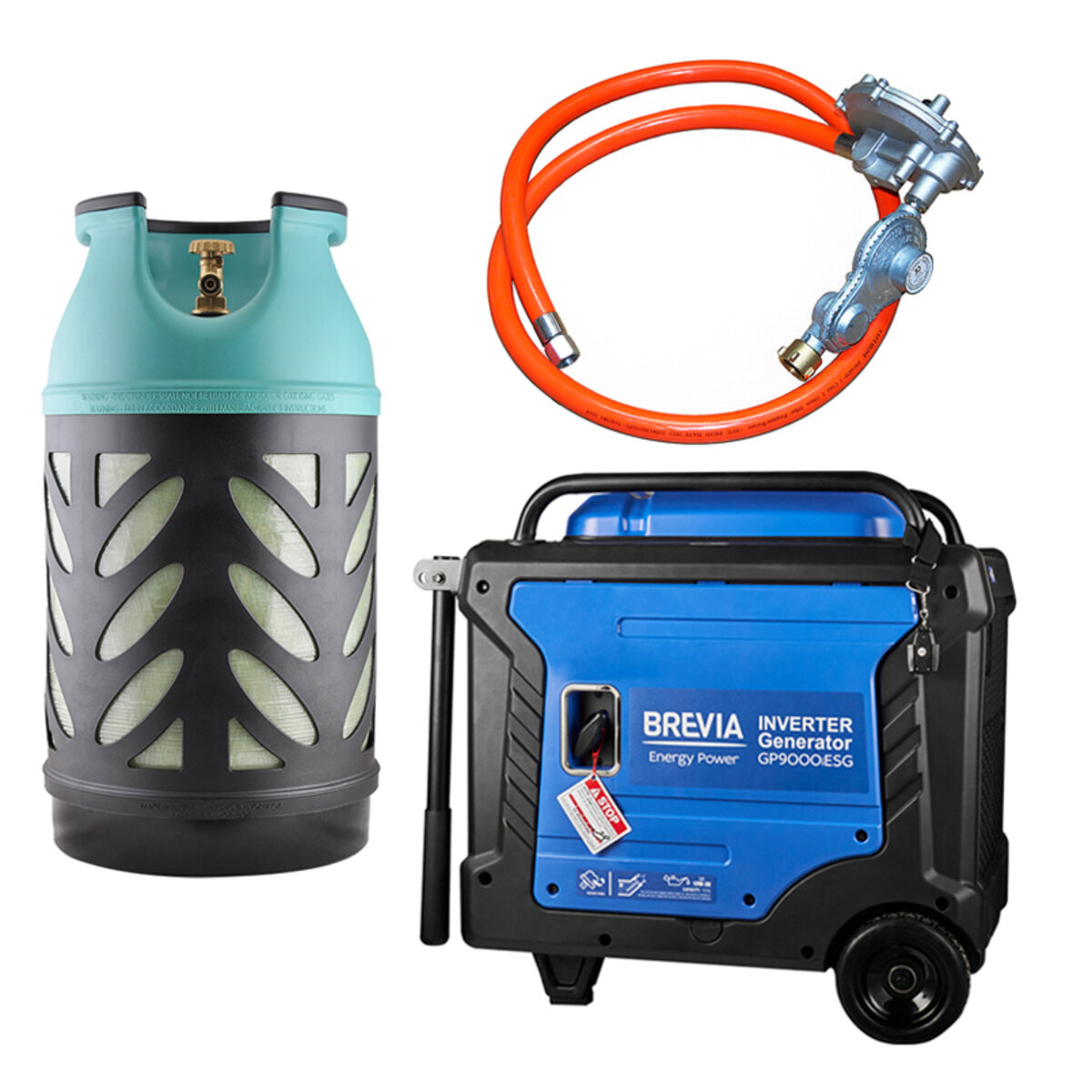 Комплект генератор інверторний газобензиновий Brevia 8,0кВт (ном 7,5кВт) з електростартером + газовий балон Nord Camp 24.5л (gb_10) дивитися фото №1