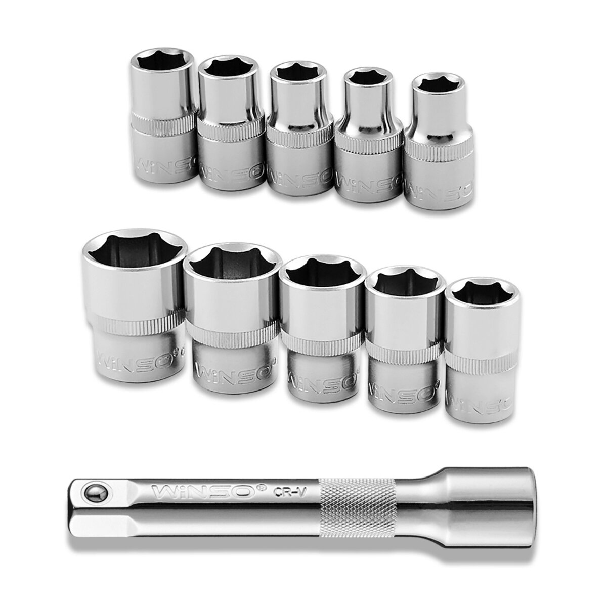 Професійний набір головок торцевих з тріскачкою та подовжувачем Winso Pro 1/2 72Т CR-V 10-24мм 12шт (902012) дивитися фото №3