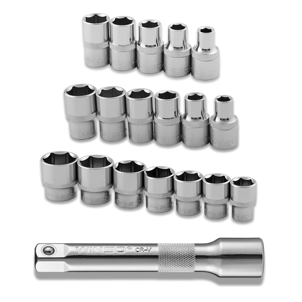 Професійний набір головок торцевих з тріскачкою та подовжувачем Winso Pro 1/2 72Т CR-V 8-32мм 20шт (902020) дивитися фото №3