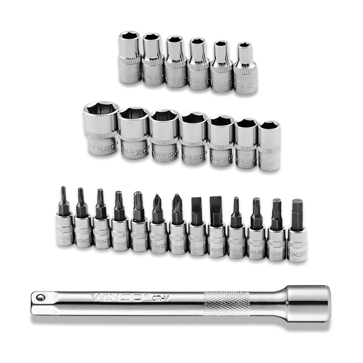 Професійний набір головок торцевих з тріскачкою та подовжувачем Winso Pro CR-V 1/4 72Т 28шт (904028) дивитися фото №3