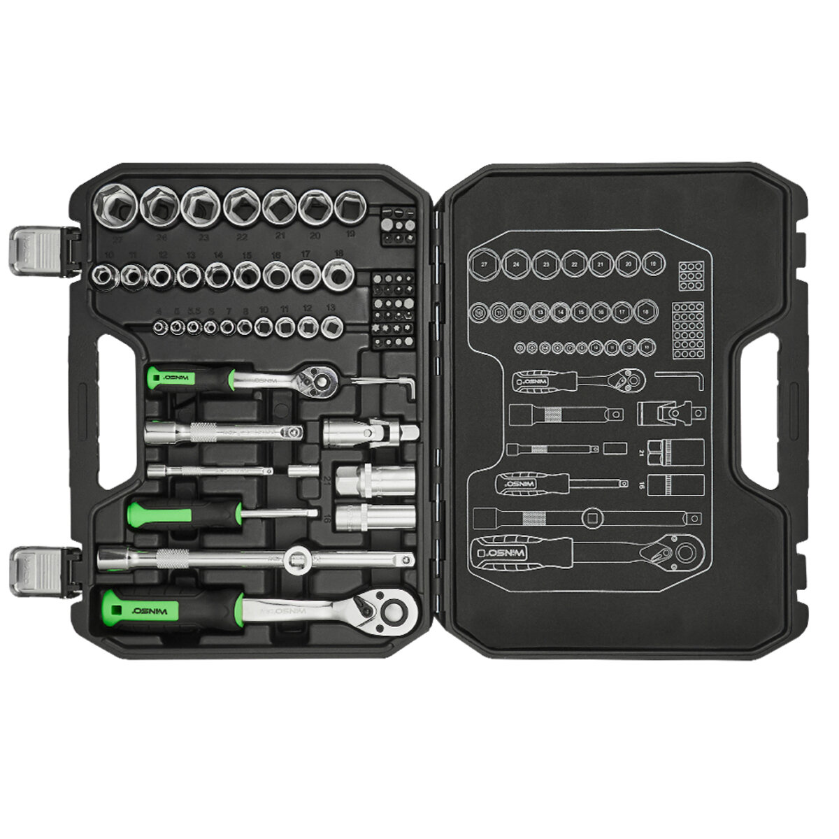 Професійний набір інструментів в кейсі Winso Pro 1/2, 1/4 72 T, CR-V, 73од. (924073) дивитися фото №3