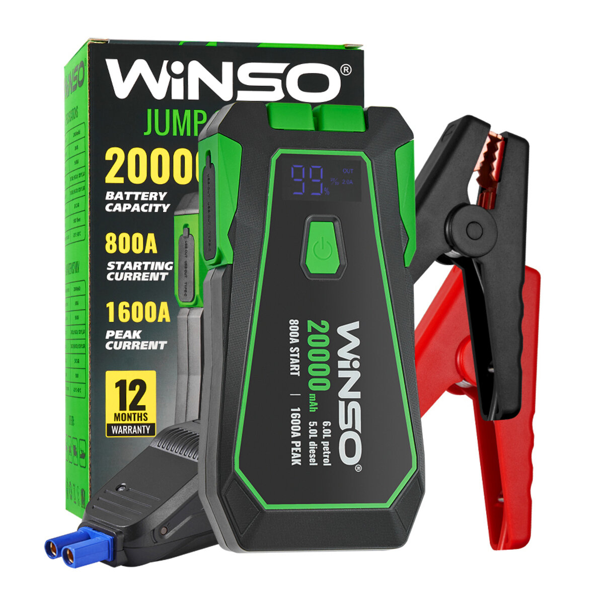 Бустер (пусковий пристрій) Winso Jump Starter 800A/1600A 20000mAh зі Smart-клемами (140800) дивитися фото №4