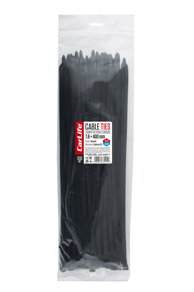 Хомути пластикові чорні 7,6x400мм, 100шт (BL7,6x400) дивитися фото №1