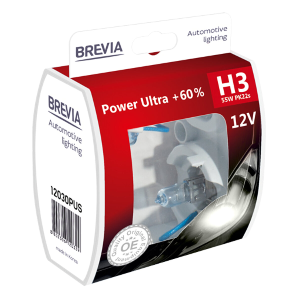 Галогенова лампа Brevia H3 12V 55W PK22s Power Ultra +60% S2 (12030PUS) дивитися фото №1