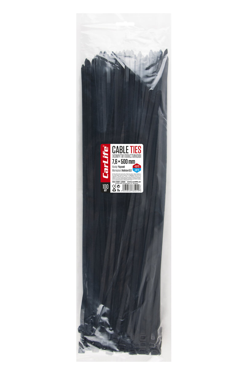 Хомути пластикові чорні 7,6x500мм, 100шт (BL7,6x500) дивитися фото №1