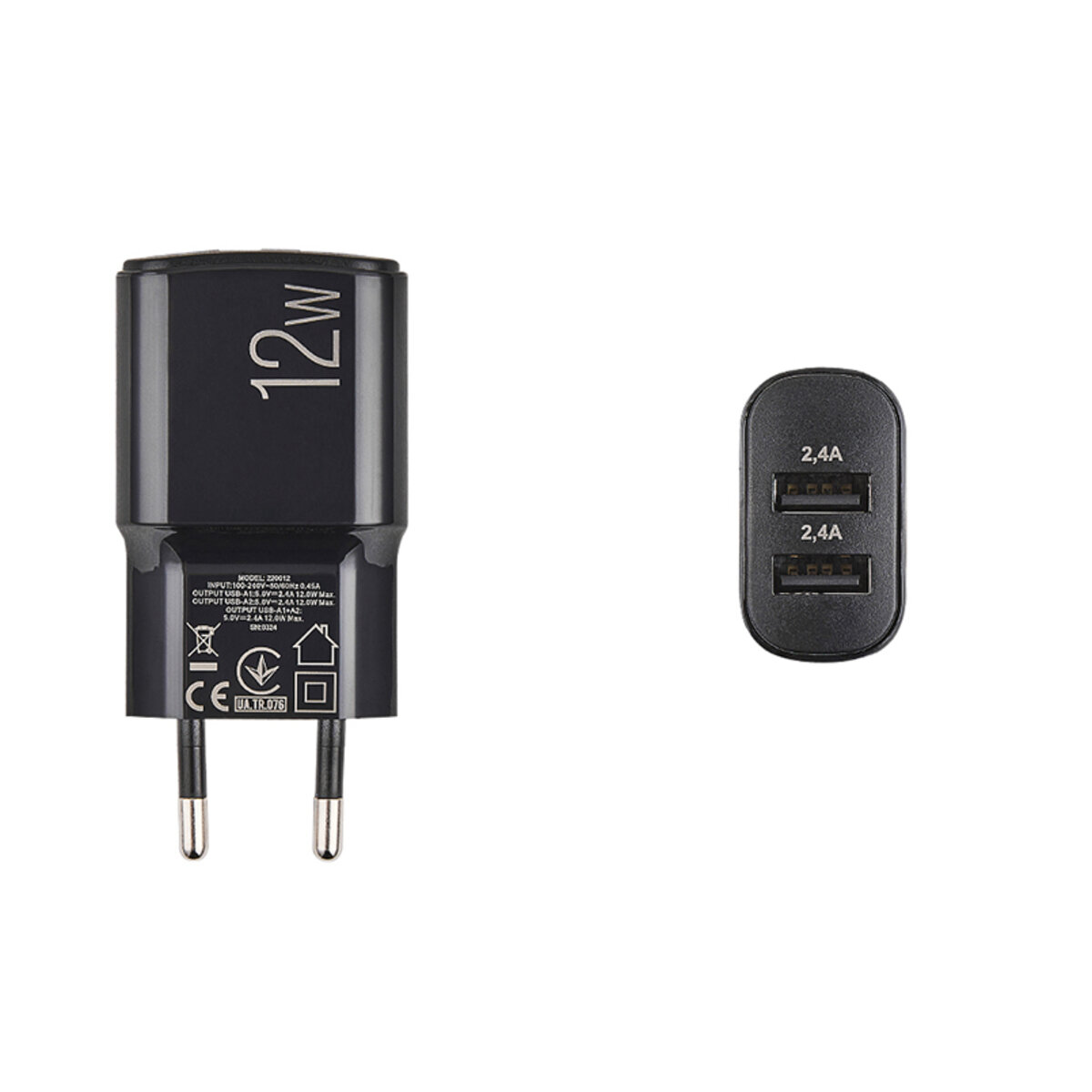 Мережевий зарядний пристрій Winso Pro 12W 2xUSB-A чорний (220012) дивитися фото №3