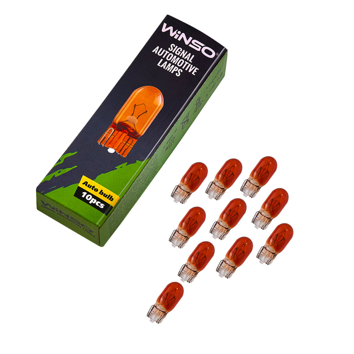 Лампа розжарювання Winso 12V WY5W 5W W2,1x9,5d Amber, 10шт (713280) дивитися фото №1