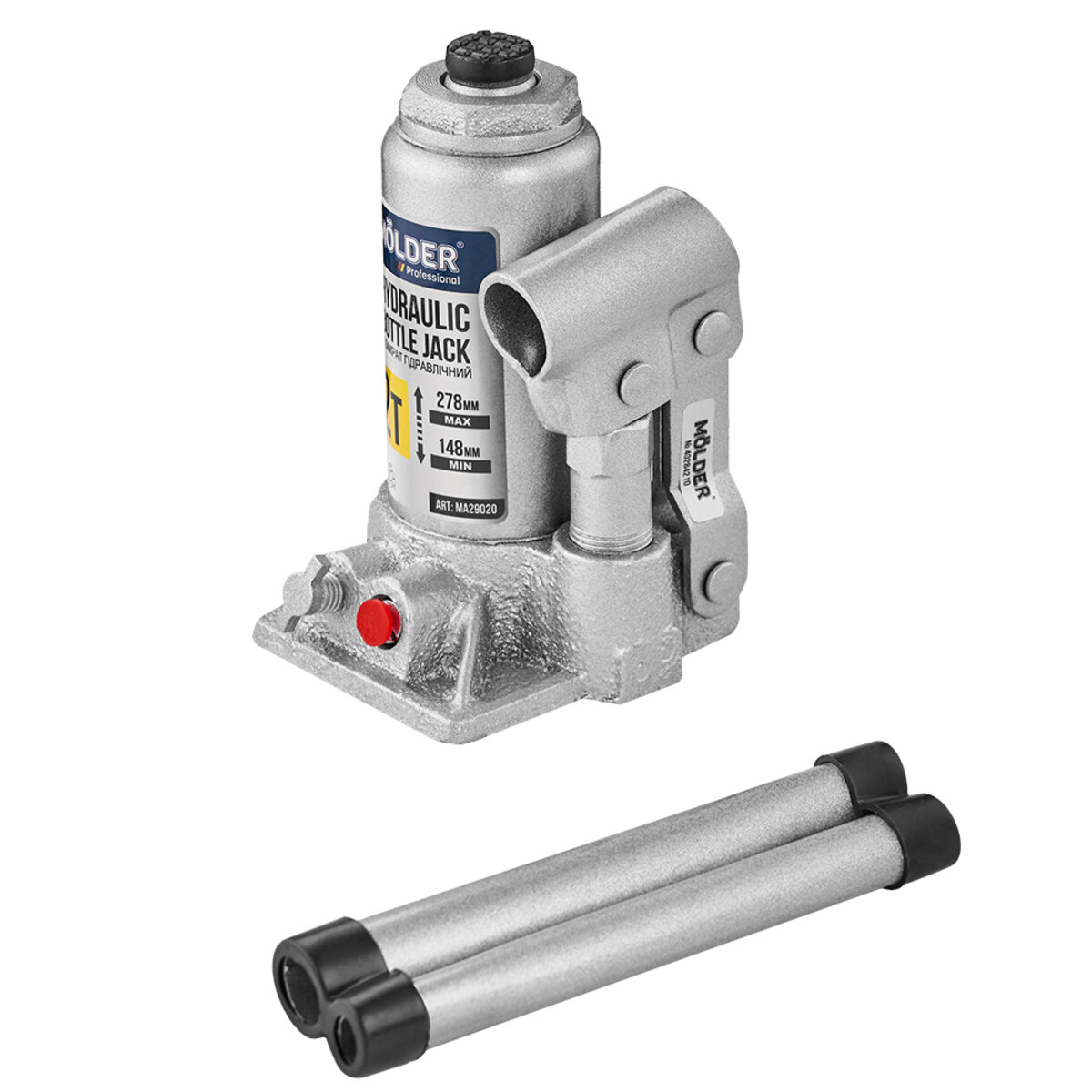 Домкрат гідравлічний пляшковий Molder 2т 148-278мм (MA29020) дивитися фото №3