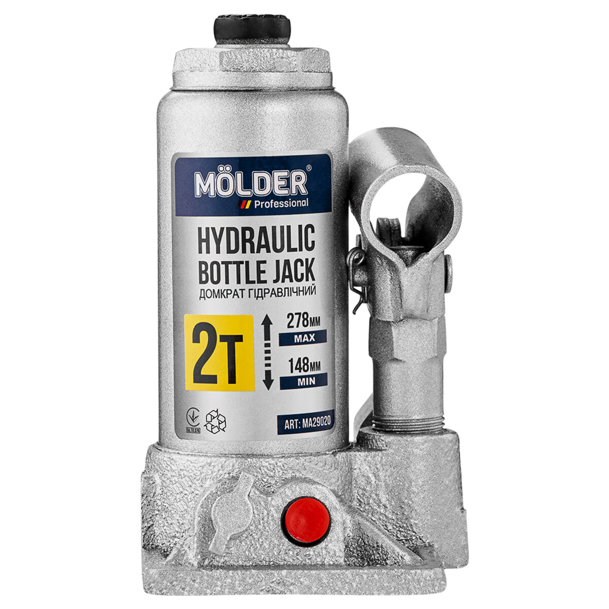 Домкрат гідравлічний пляшковий Molder 2т 148-278мм (MA29020) дивитися фото №1