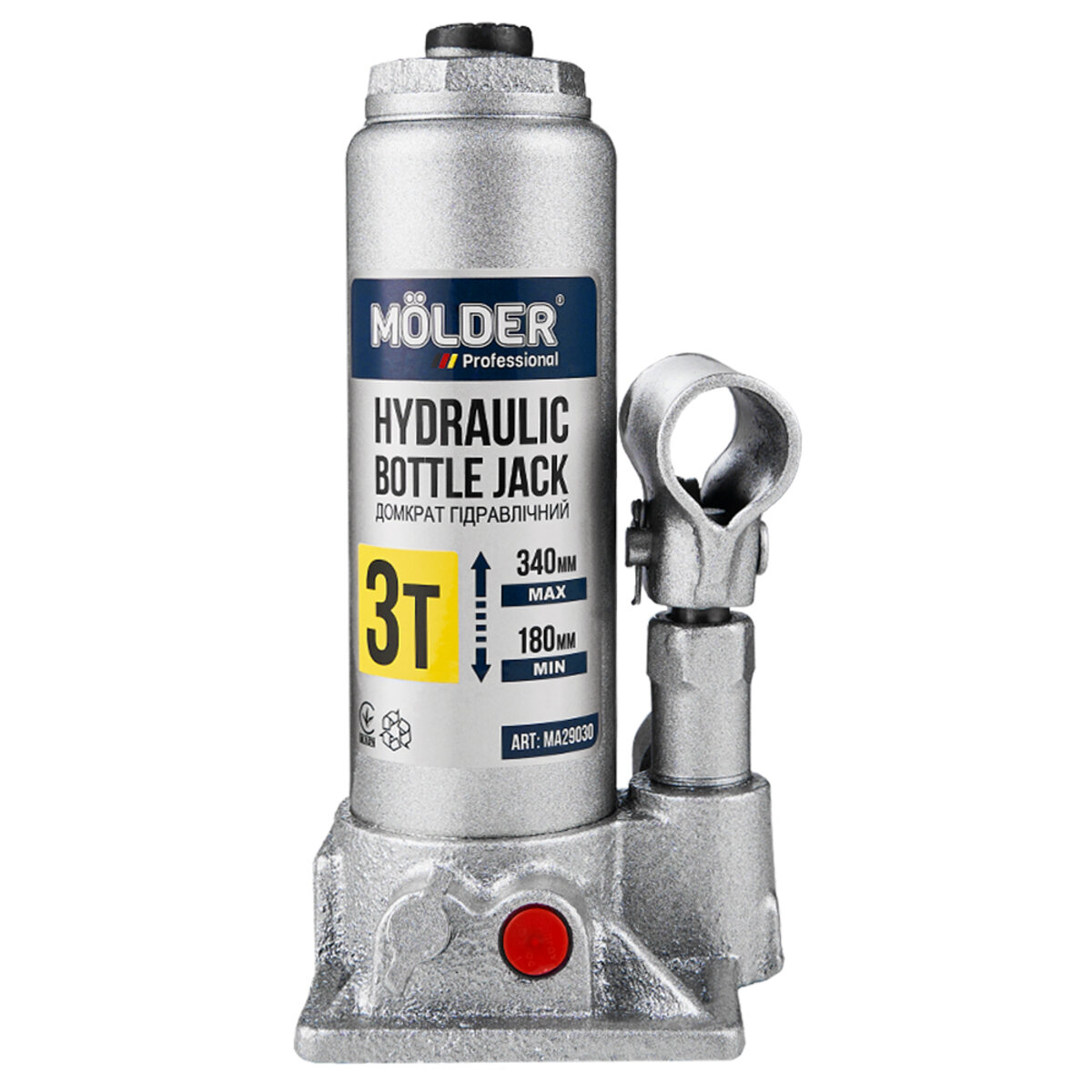 Домкрат гідравлічний пляшковий Molder 3т 180-340мм (MA29030) дивитися фото №1