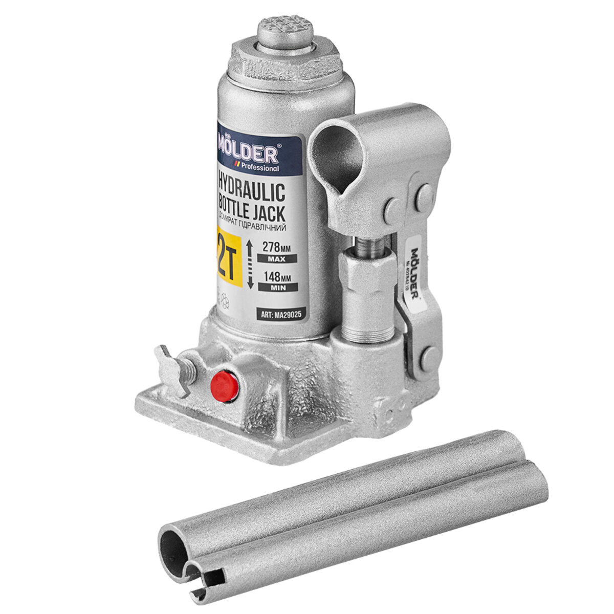 Домкрат гідравлічний пляшковий Molder 2т 148-278мм у кейсі (MA29025) дивитися фото №4