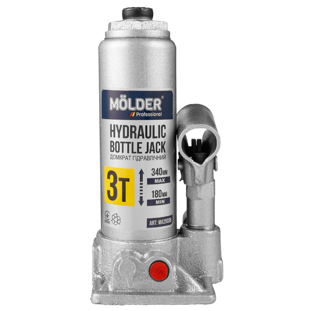 Домкрат гідравлічний пляшковий Molder 3т 180-340мм у кейсі (MA29035) дивитися фото №1