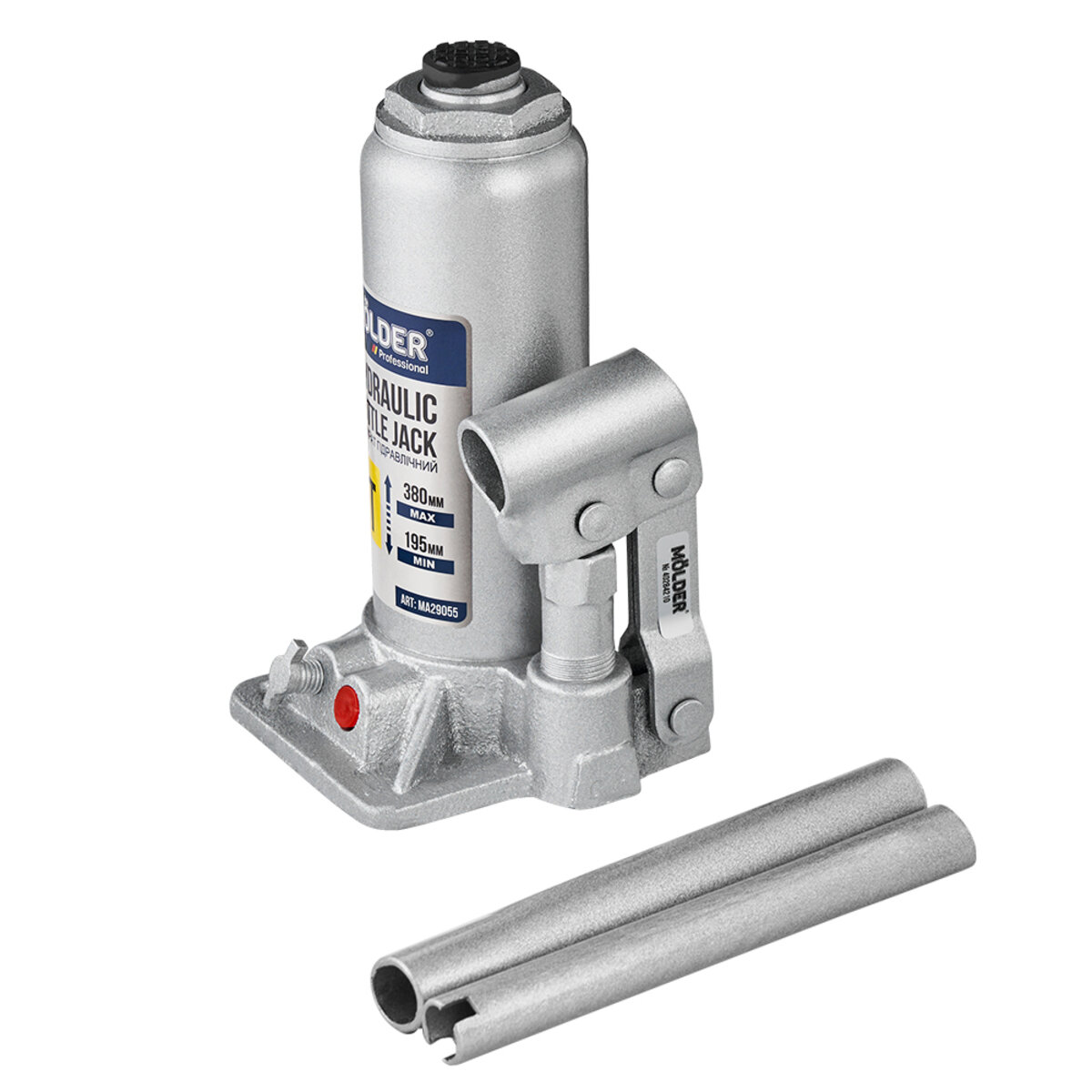 Домкрат гідравлічний пляшковий Molder 5т 195-380мм у кейсі (MA29055) дивитися фото №3