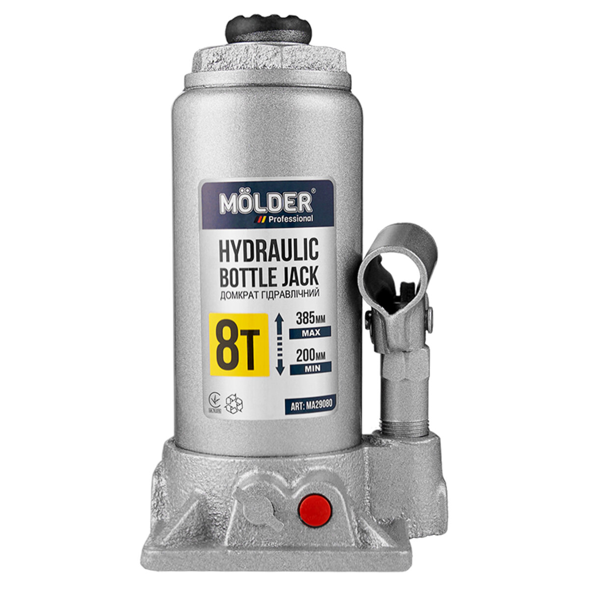 Домкрат гідравлічний пляшковий Molder 8т 200-385мм (MA29080) дивитися фото №1