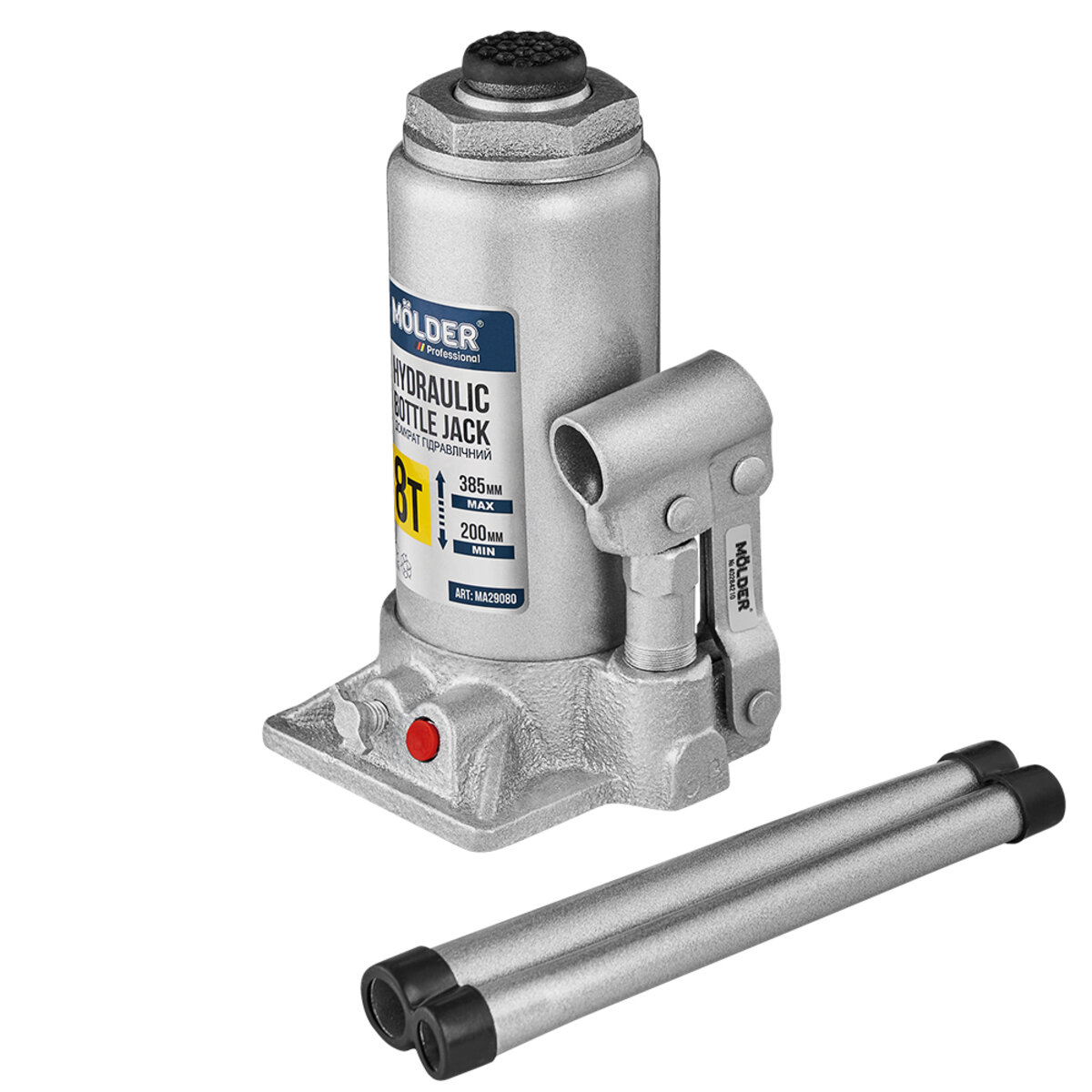 Домкрат гідравлічний пляшковий Molder 8т 200-385мм (MA29080) дивитися фото №3