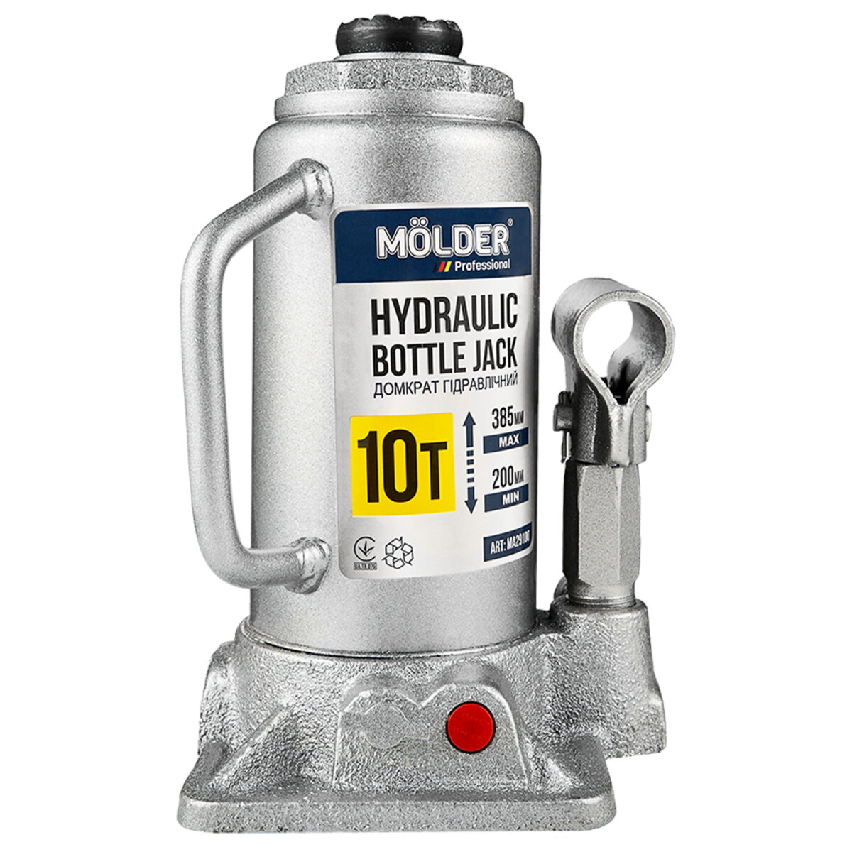 Домкрат гідравлічний пляшковий Molder 10т 200-385мм (MA29100) дивитися фото №1