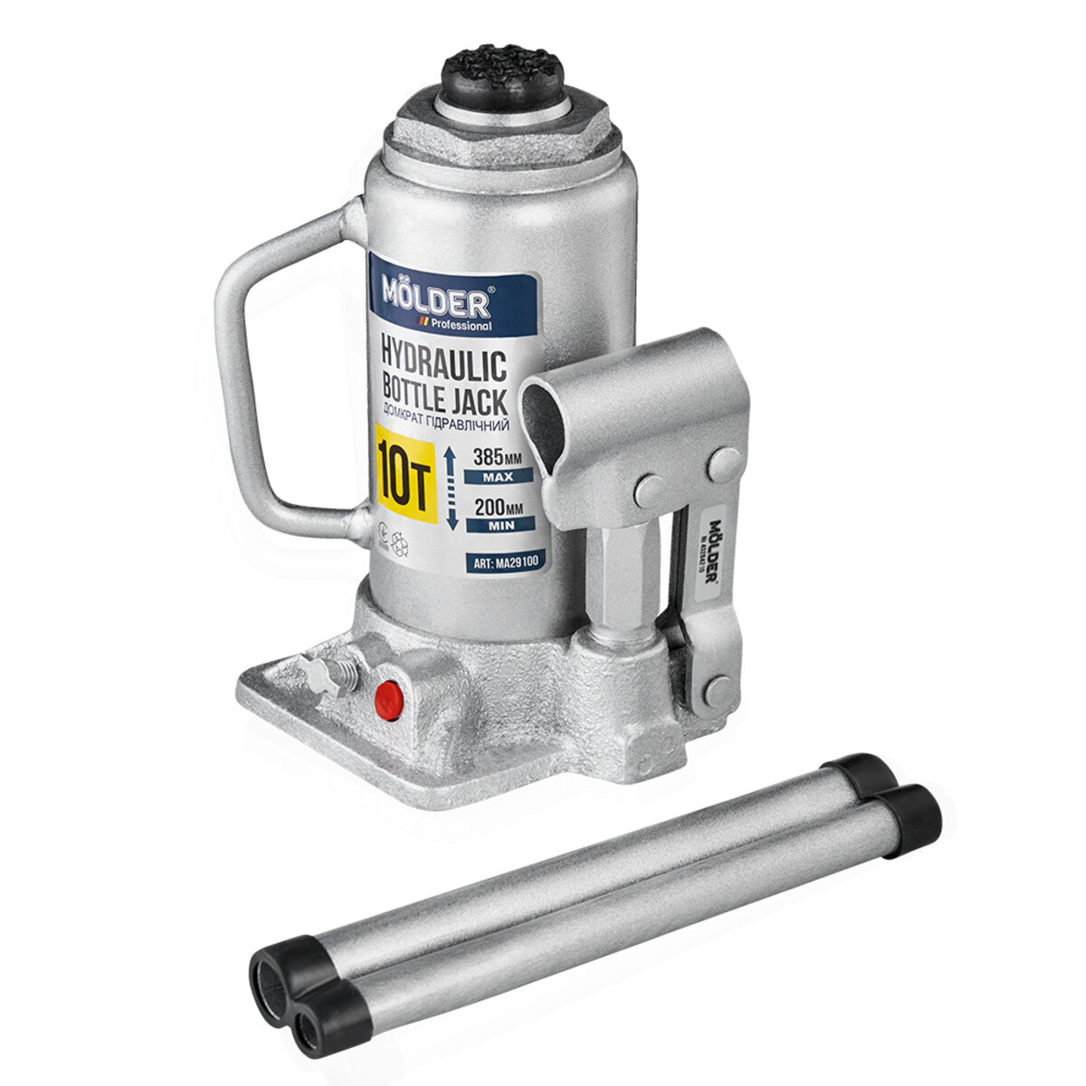Домкрат гідравлічний пляшковий Molder 10т 200-385мм (MA29100) дивитися фото №3