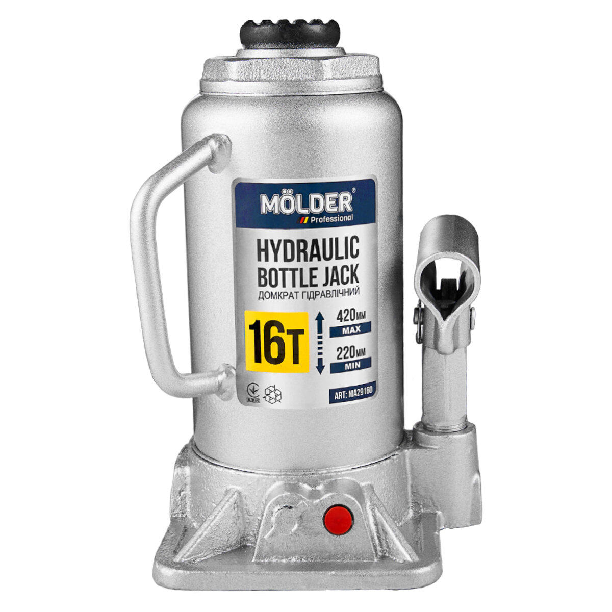 Домкрат гідравлічний пляшковий Molder 16т 220-420мм (MA29160) дивитися фото №1