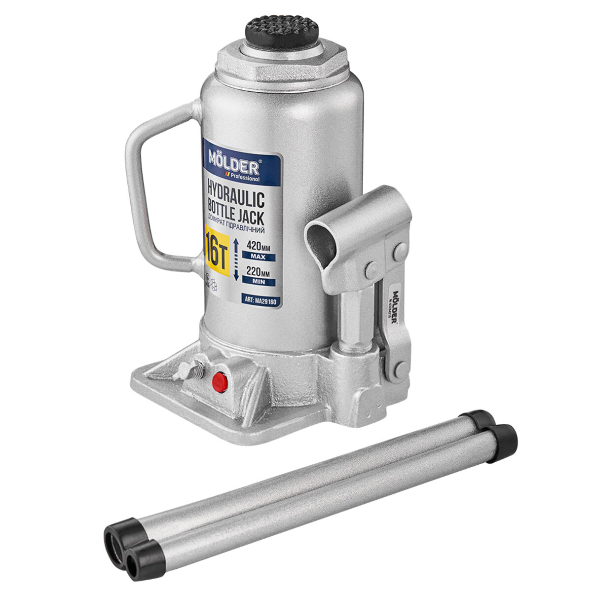 Домкрат гідравлічний пляшковий Molder 16т 220-420мм (MA29160) дивитися фото №3