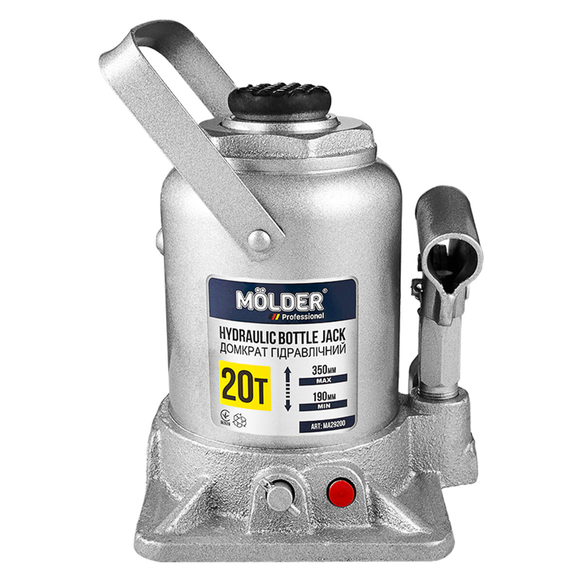 Домкрат гідравлічний пляшковий Molder 20т 190-350мм (MA29200) дивитися фото №1