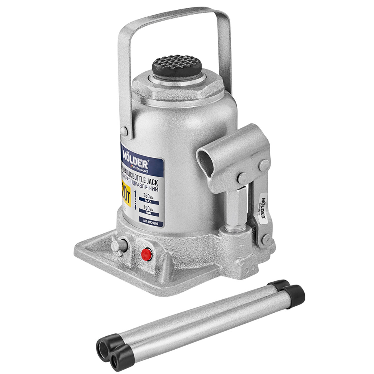 Домкрат гідравлічний пляшковий Molder 20т 190-350мм (MA29200) дивитися фото №3