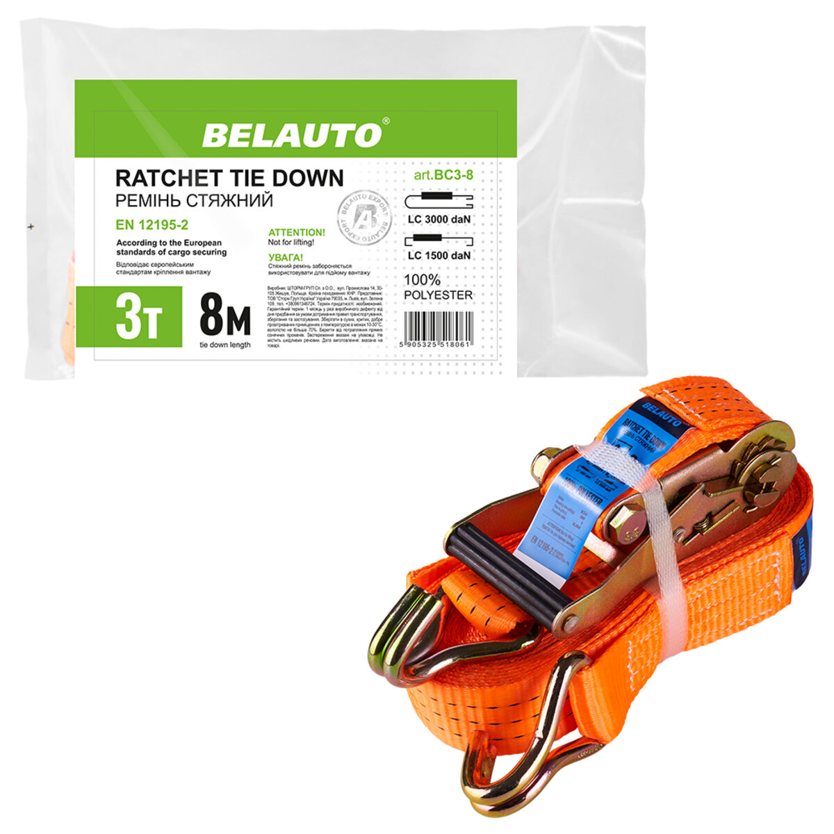 Стяжний ремінь Белавто 3т, 8м (BC3-8) дивитися фото №4