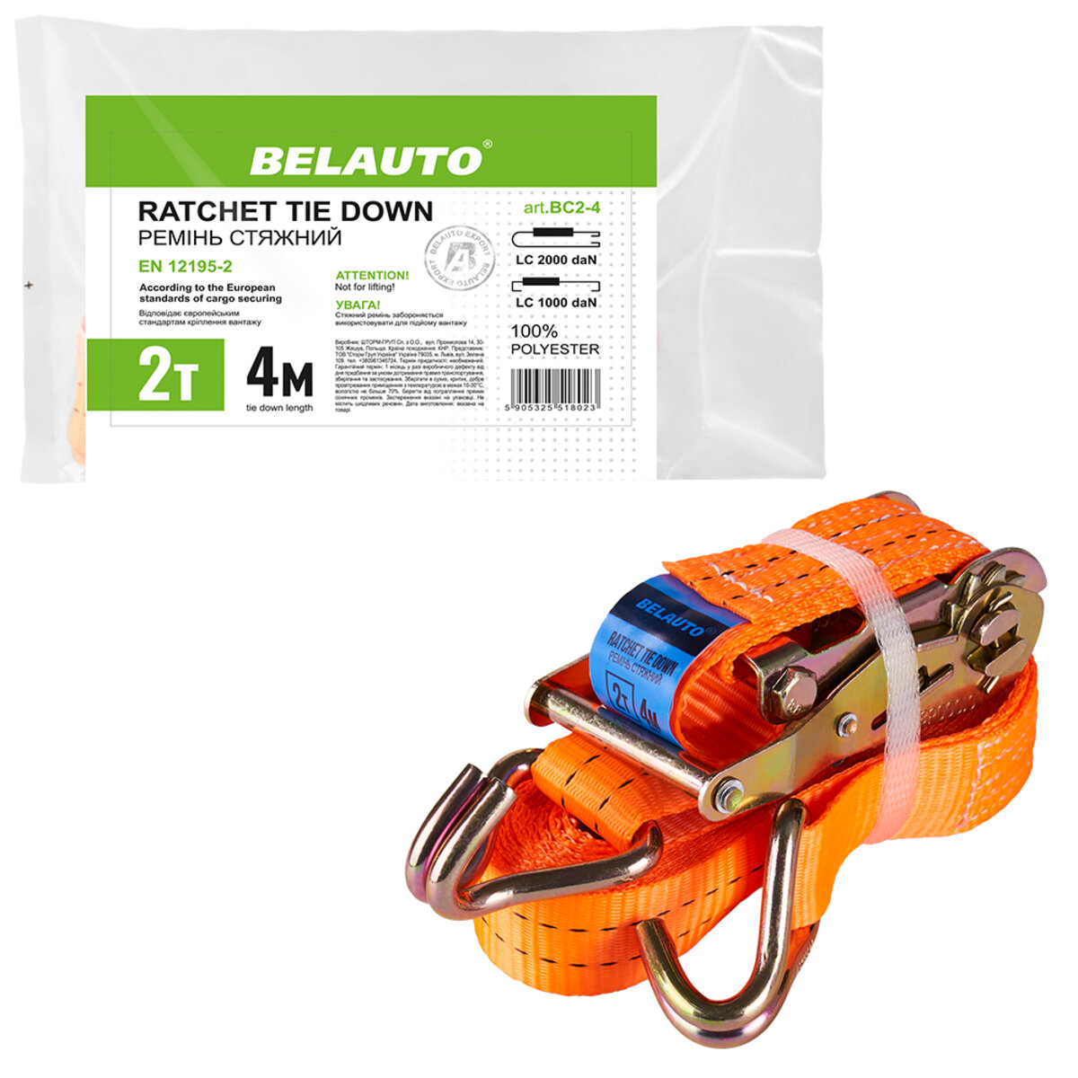 Стяжний ремінь Белавто 2т, 4м (BC2-4) дивитися фото №4