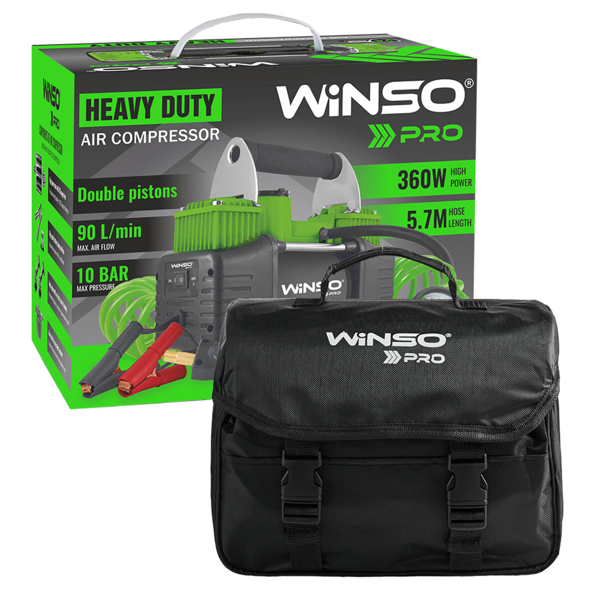 Компресор автомобільний Winso Pro Heavy Duty 12В, 10 Атм, 90 л/хв із зажимами АКБ 136000 (136000) дивитися фото №6