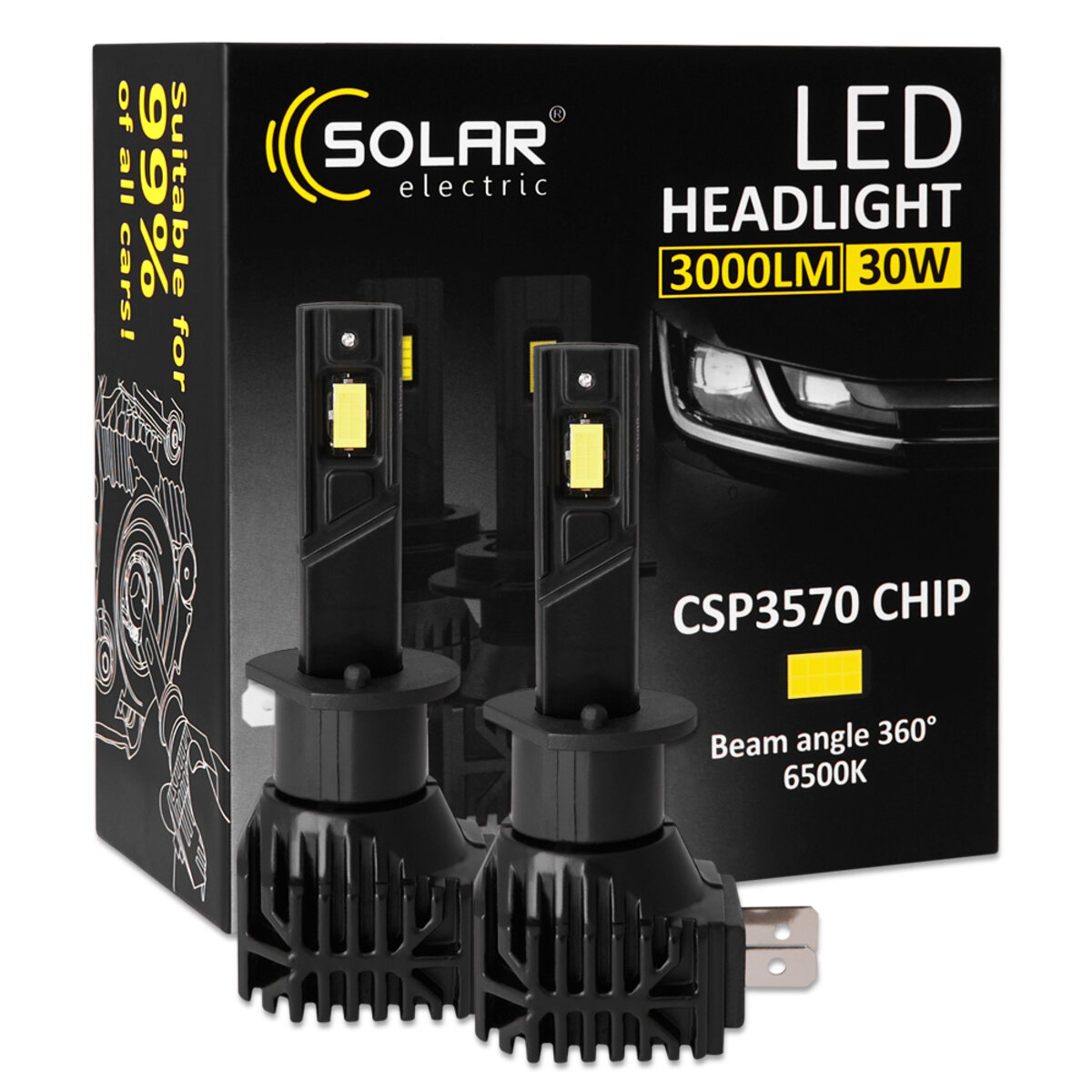 Автолампа Solar LED H1 12/24V 30W 3000Lm 6500K CSP3570 2шт (8401S2) дивитися фото №1