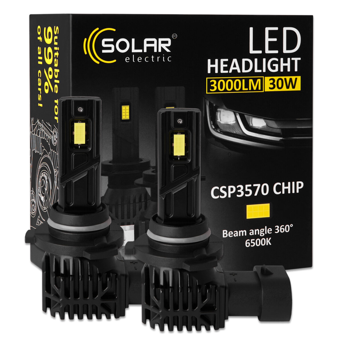 Автолампа Solar LED HB3(9005) 12/24V 30W 3000Lm 6500K CSP3570 2шт (8405S2) дивитися фото №1