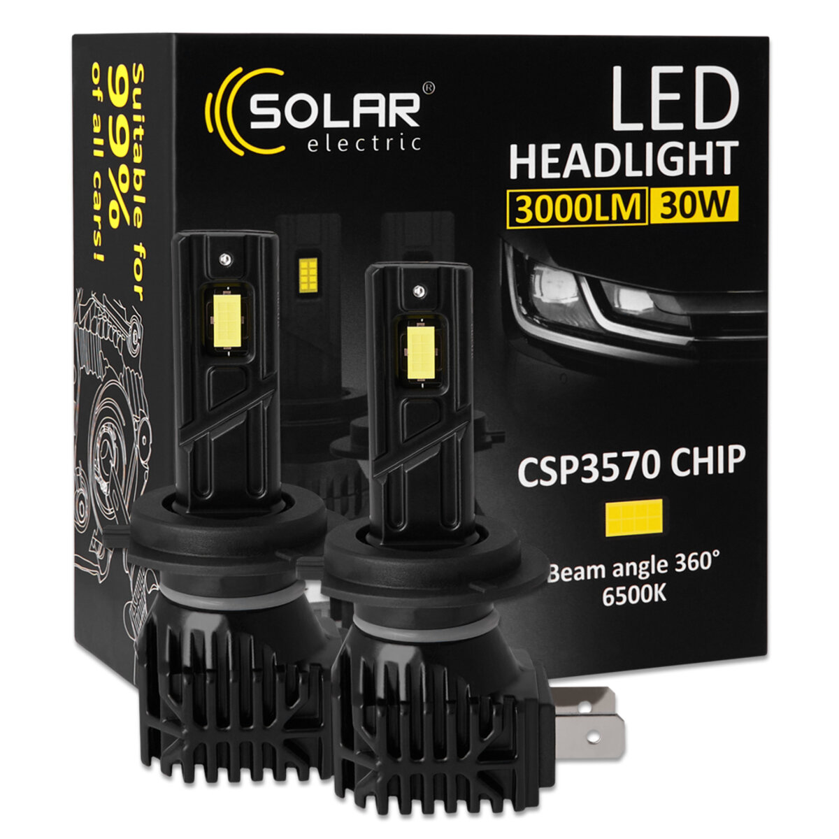 Автолампа Solar LED H7 12/24V 30W 3000Lm 6500K CSP3570 2шт (8407S2) дивитися фото №1