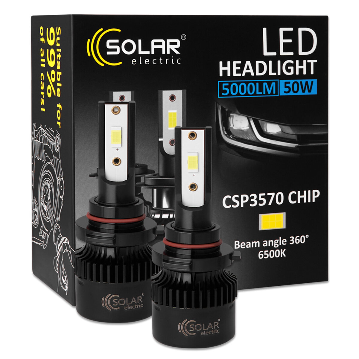Автолампа Solar LED HB3(9005) 12/24V 50W 5000Lm 6500K CSP3570 2шт (8505S2) дивитися фото №1