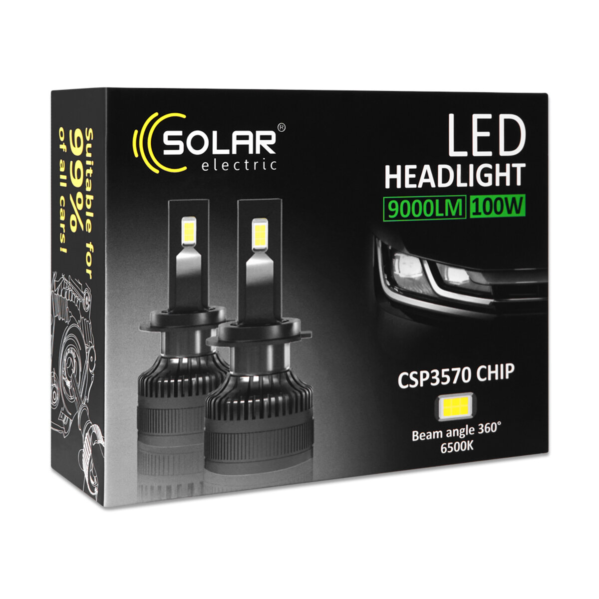 Автолампа Solar LED H7 12/24V 100W 9000Lm 6500K CSP3570 2шт (8607S2) дивитися фото №2