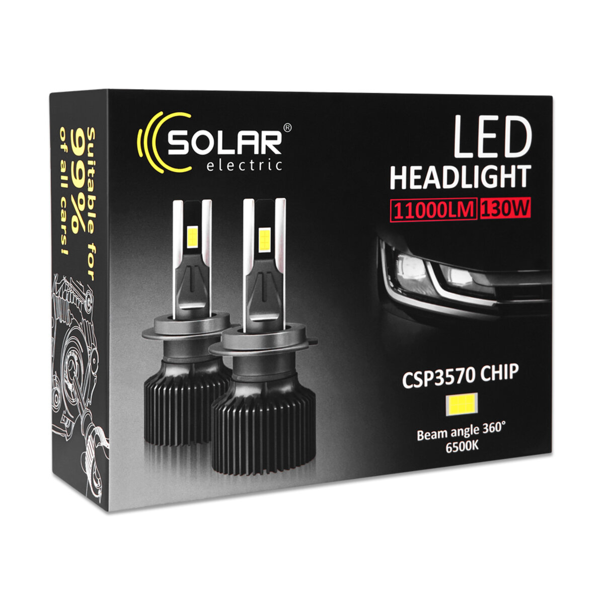 Автолампа Solar LED H8-H11-H16 12/24V 130W 11000Lm 6500K CSP3570 2шт (8711S2) дивитися фото №2