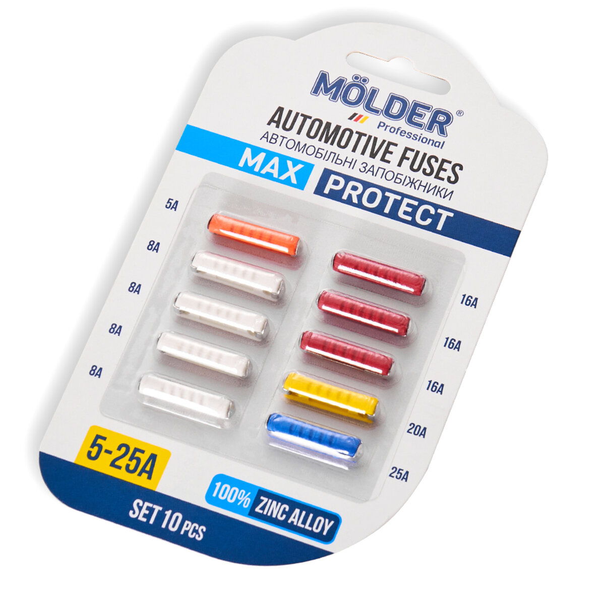 Набір запобіжників Molder циліндричних (5А,8А,16А,20А,25А), 10шт (MA22100) дивитися фото №1