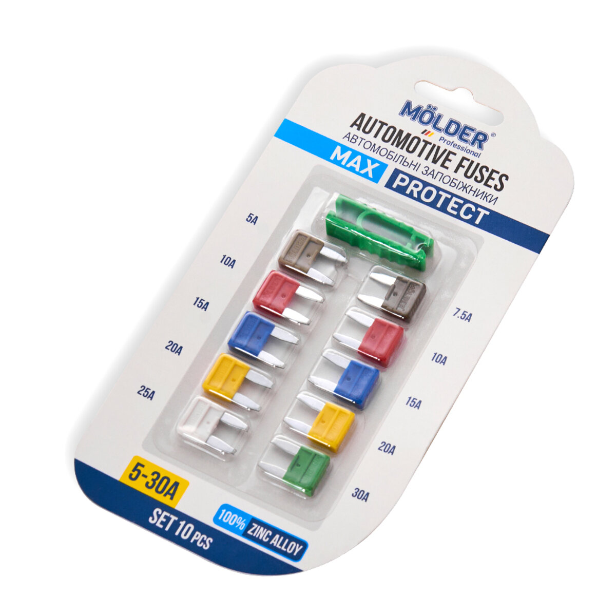 Набір запобіжників Molder міні (5А,7,5А,10А,15А,20А,25А,30А), 10шт (MA22200) дивитися фото №1
