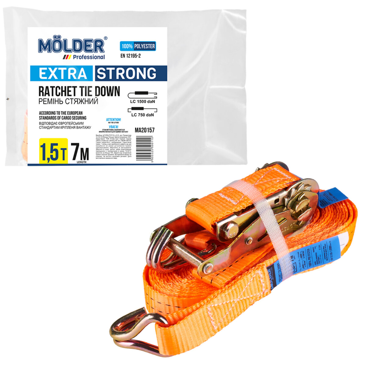 Стяжний ремінь Molder 1,5т, 7м (MA20157) дивитися фото №5