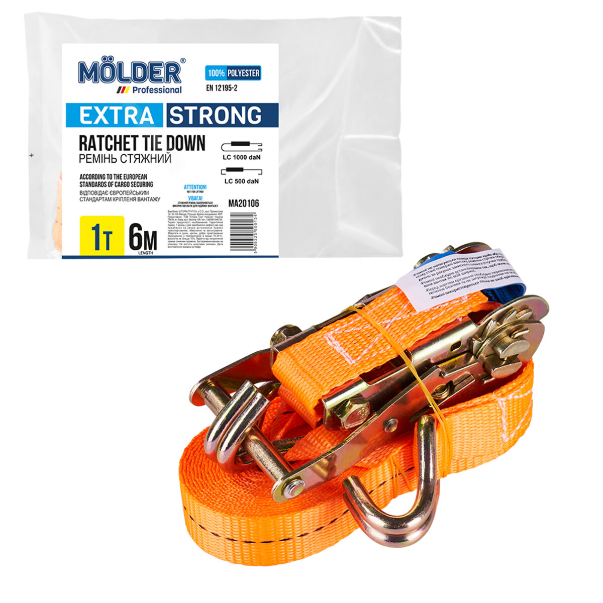 Стяжний ремінь Molder 1т, 6м (MA20106) дивитися фото №5