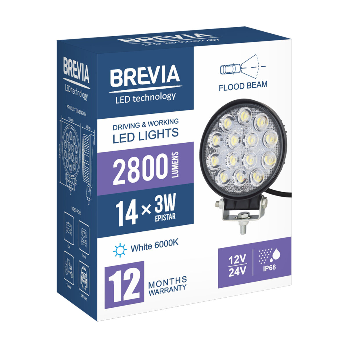Фара світлодіодна Brevia EPISTAR white Flood 10-30V, 42W (14x3W), 2800Lm, 1шт (10651RFX1) дивитися фото №7