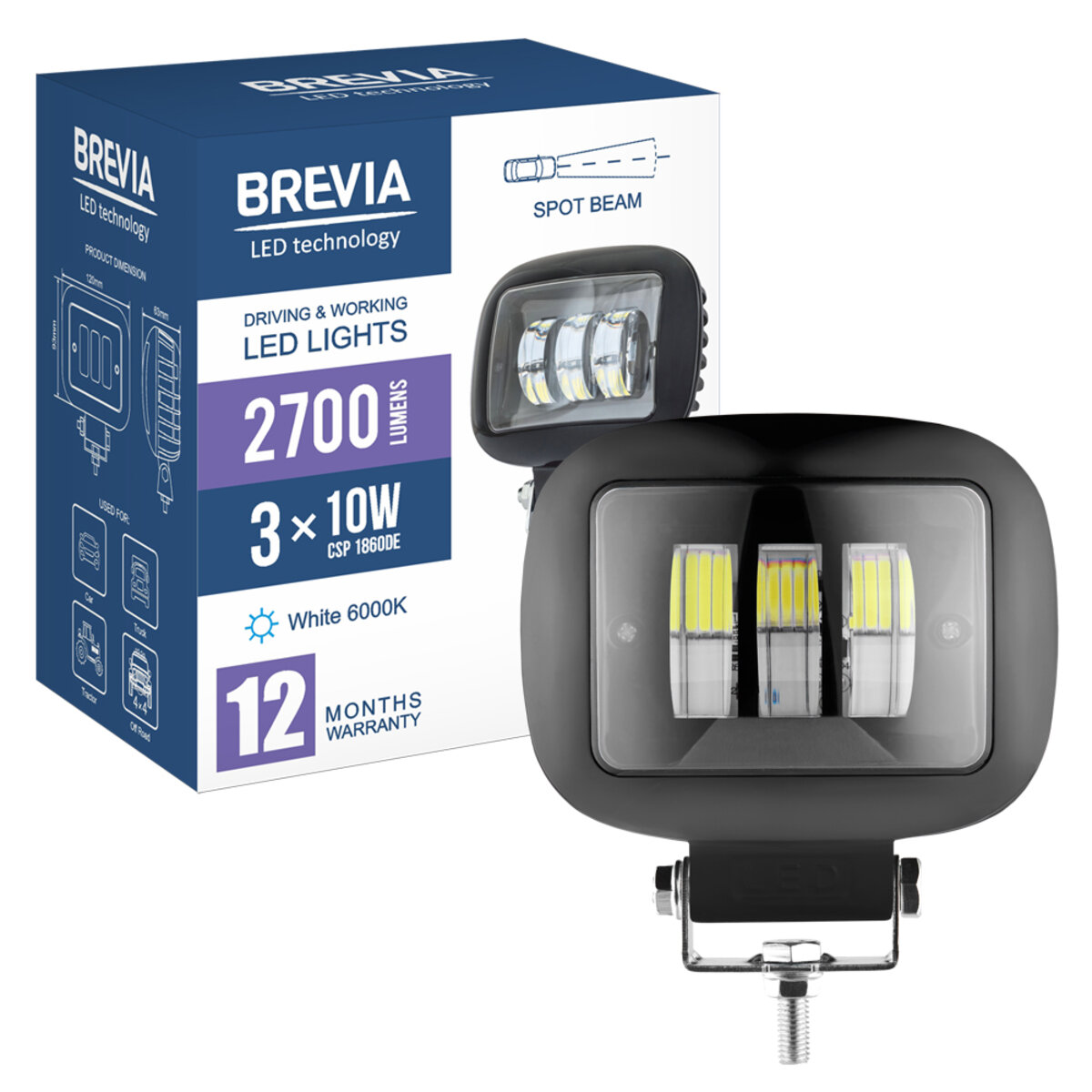 Фара світлодіодна Brevia 10-30V, 30W (3x10W), 2700Lm, CSP1860DE 1шт (10660QLX1) дивитися фото №8