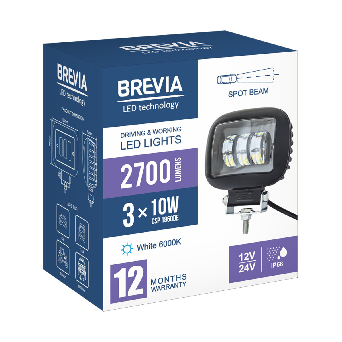Фара світлодіодна Brevia 10-30V, 30W (3x10W), 2700Lm, CSP1860DE 1шт (10660QLX1) дивитися фото №7