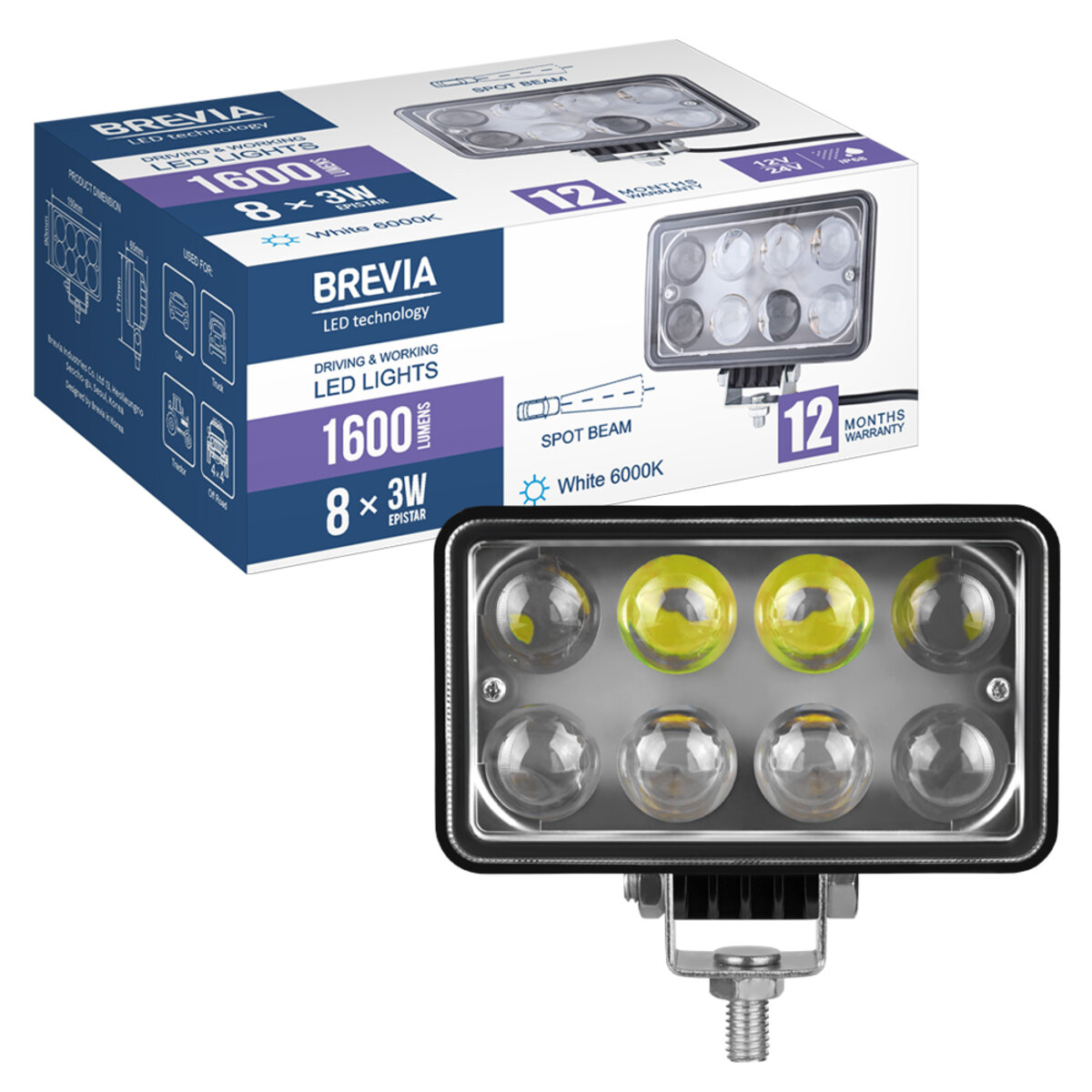 Фара світлодіодна Brevia ERISTAR 4D Spot 10-30V, 24W (8x3W), 1320Lm, 1шт (10631QLX1) дивитися фото №8
