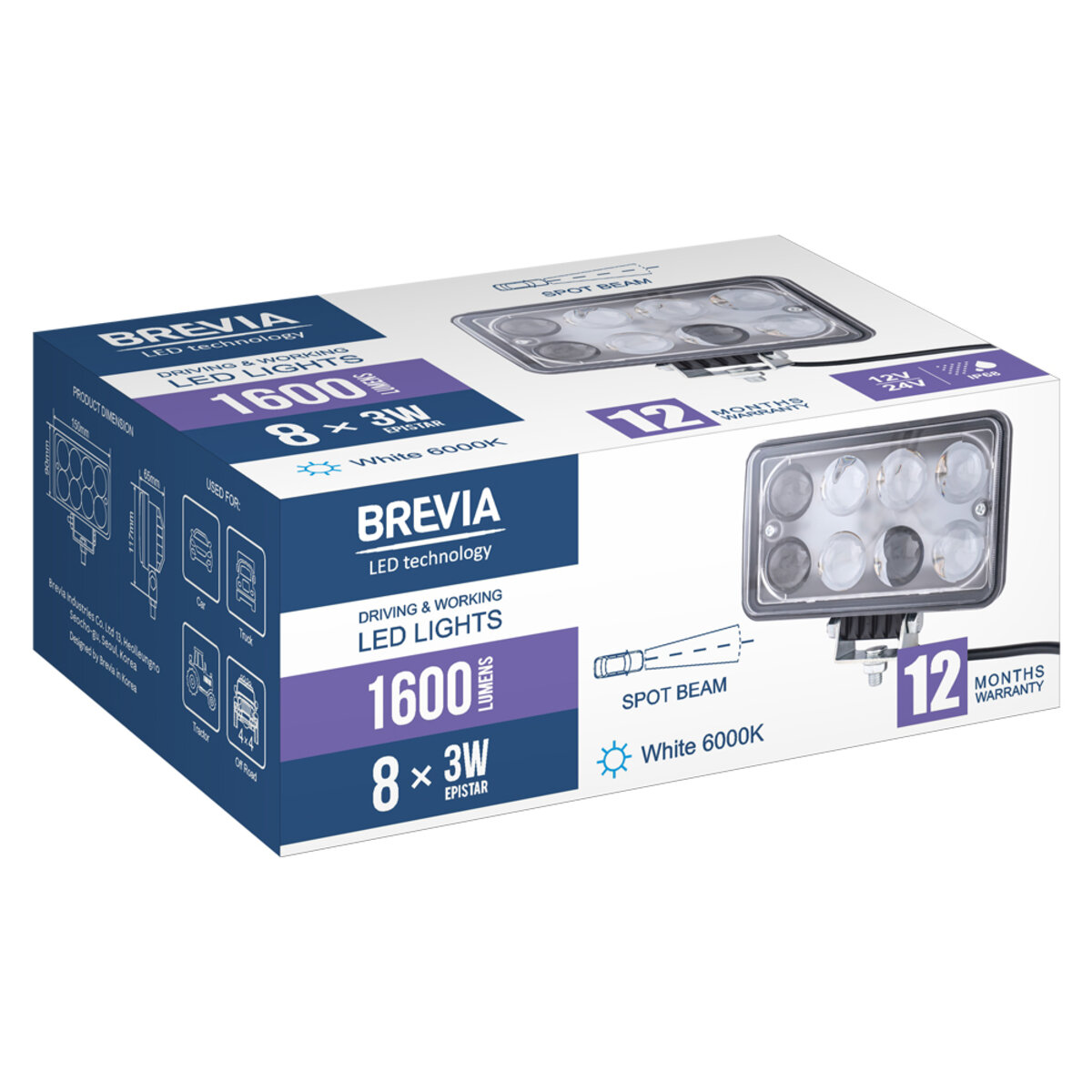Фара світлодіодна Brevia ERISTAR 4D Spot 10-30V, 24W (8x3W), 1320Lm, 1шт (10631QLX1) дивитися фото №7