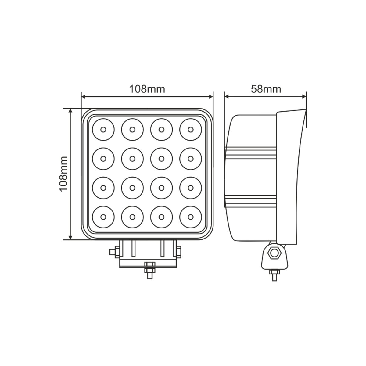 Фара світлодіодна Brevia EPISTAR white Flood 10-30V, 48W (16x3W), 3520Lm, 1шт (10652QFX1) дивитися фото №6
