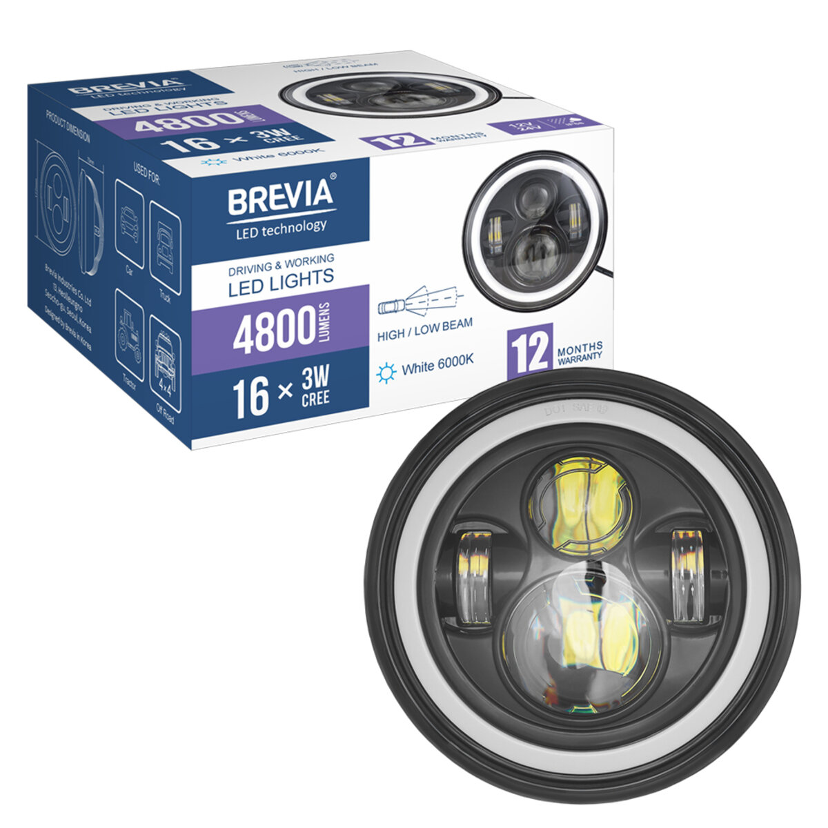 Фара світлодіодна Brevia 60W (4x5W ETI+DRL), 4800Lm/2160Lm, 6000K, 177x70мм 1шт (60160HLX1) дивитися фото №8