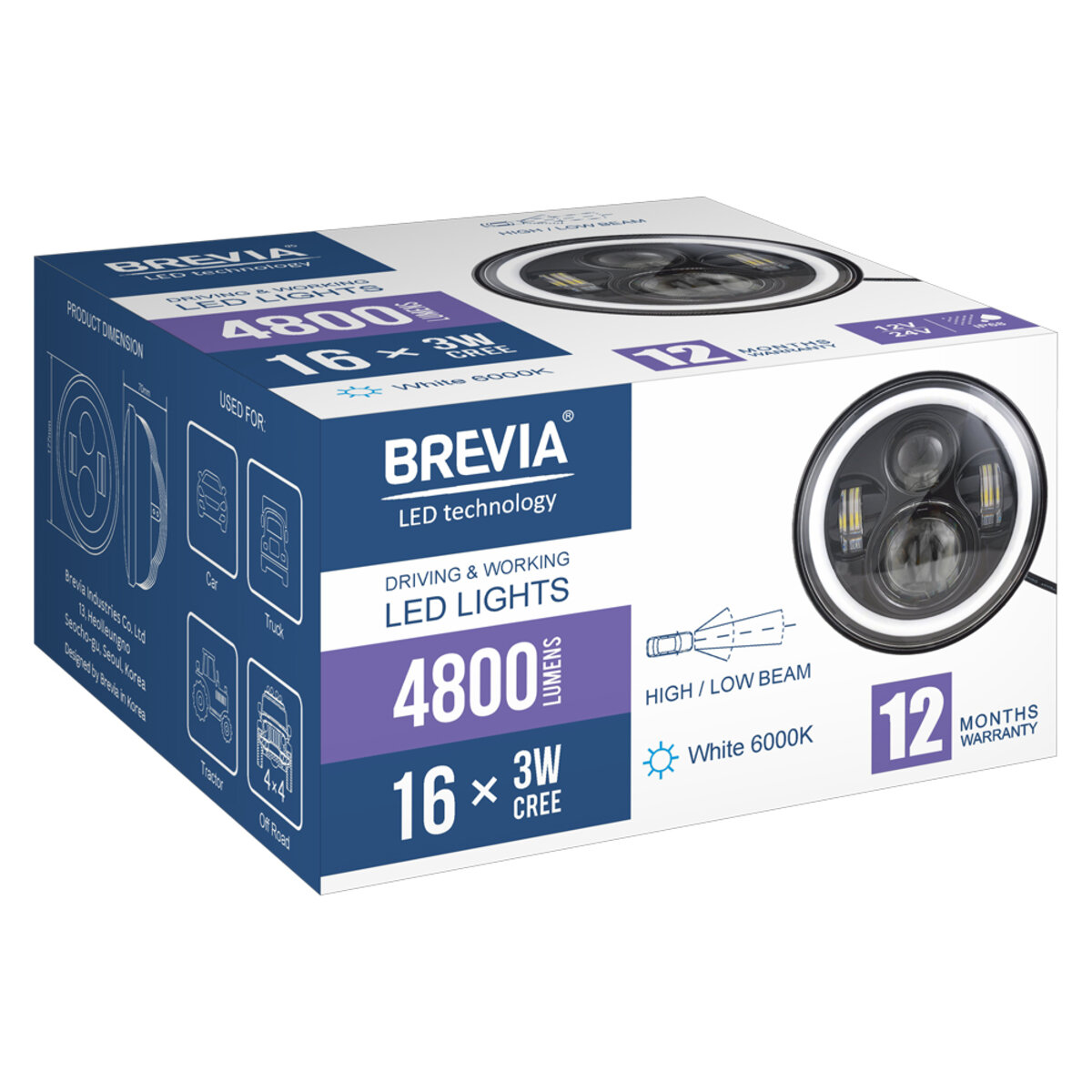 Фара світлодіодна Brevia 60W (4x5W ETI+DRL), 4800Lm/2160Lm, 6000K, 177x70мм 1шт (60160HLX1) дивитися фото №7