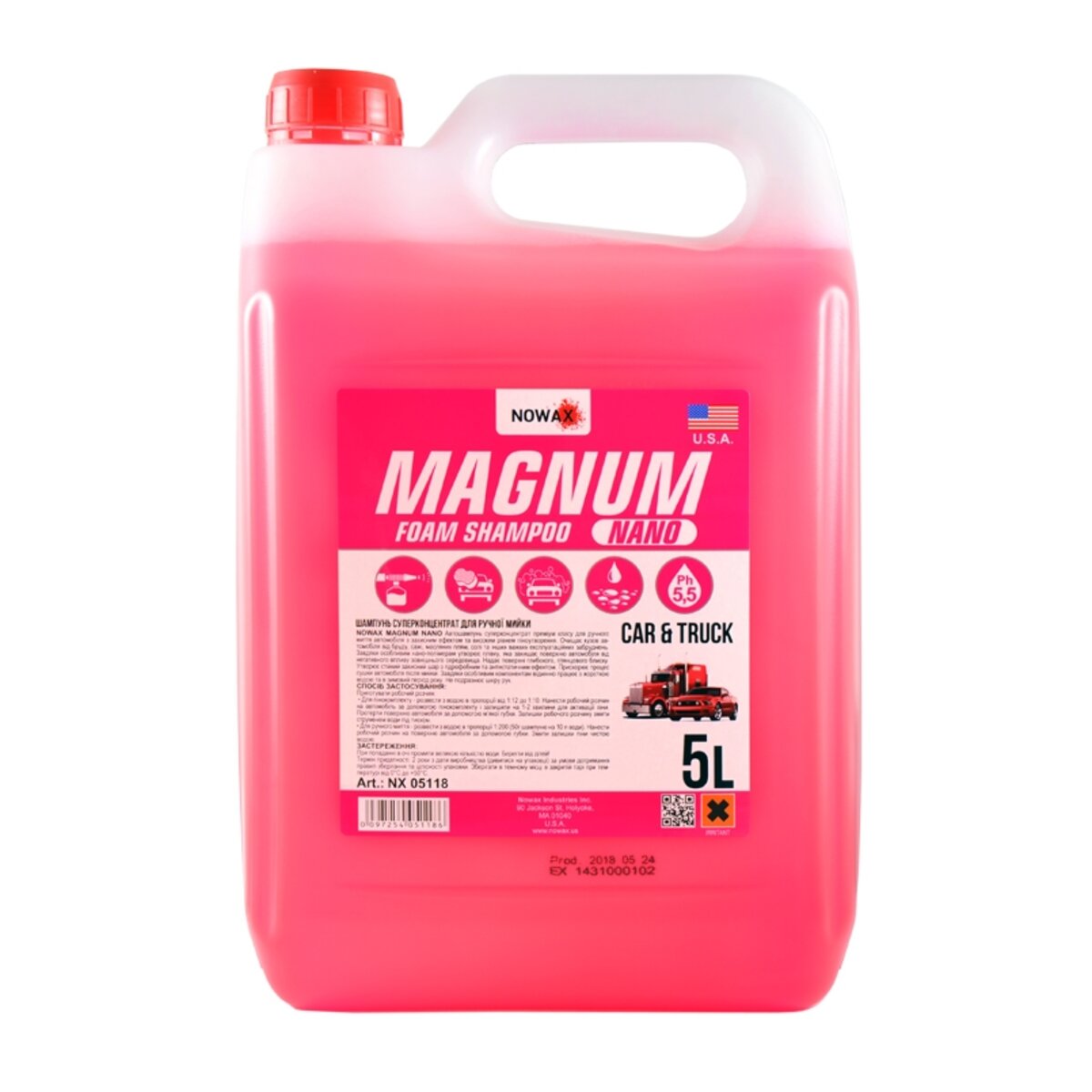 Шампунь Nowax Magnum Nano Foam Shampoo суперконцентрат для ручної мийки, 5л (NX05118) дивитися зображення №1